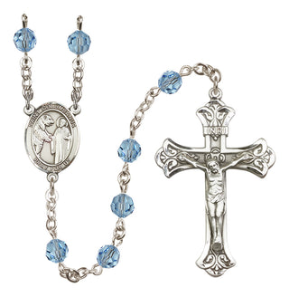 Sterling Silver 6mm Austrian Crystal Saint Columbanus Rosary in Aqua