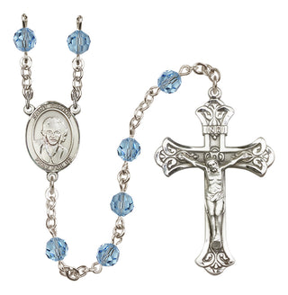 Sterling Silver 6mm Austrian Crystal Saint Gianna Beretta Molla Rosary in Aqua