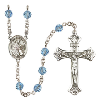 Sterling Silver 6mm Austrian Crystal Saint Eustachius Rosary in Aqua