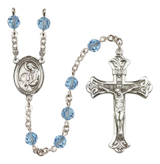 Sterling Silver 6mm Austrian Crystal Saint Paula Rosary in Aqua