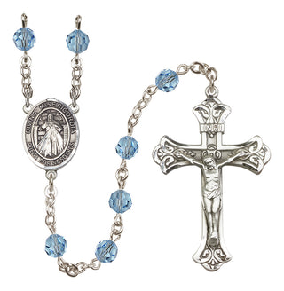 Sterling Silver 6mm Austrian Crystal Divina Misericordia Rosary in Aqua