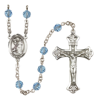 Sterling Silver 6mm Austrian Crystal Saint Rocco Rosary in Aqua