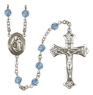 Sterling Silver 6mm Austrian Crystal Saint Raymond of Penafort Rosary in Aqua