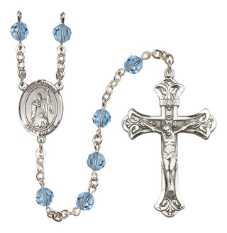 Sterling Silver 6mm Austrian Crystal Saint Drogo Rosary in Aqua