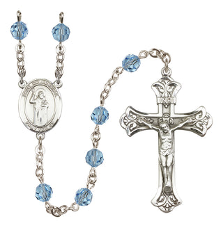 Sterling Silver 6mm Austrian Crystal Saint Columbkille Rosary in Aqua