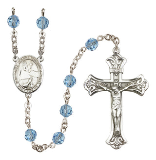 Sterling Silver 6mm Austrian Crystal Saint Jeanne Chezard de Matel Rosary in Aqua