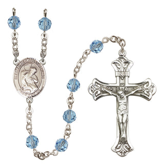 Sterling Silver 6mm Austrian Crystal Blessed Herman the Cripple Rosary in Aqua