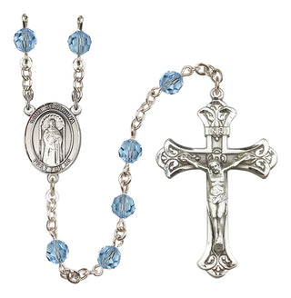 Sterling Silver 6mm Austrian Crystal Saint Seraphina Rosary in Aqua