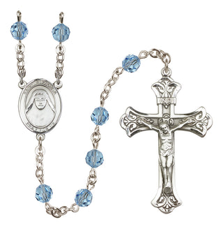 Sterling Silver 6mm Austrian Crystal Saint Alphonsa of India Rosary in Aqua