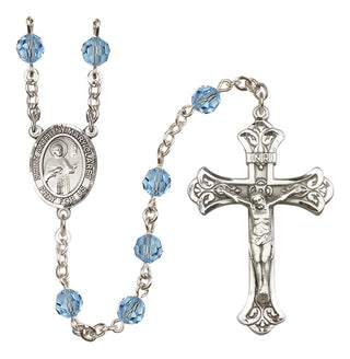 Sterling Silver 6mm Austrian Crystal Saint Anthony Mary Claret Rosary in Aqua
