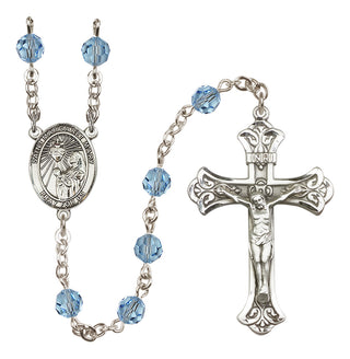 Sterling Silver 6mm Austrian Crystal Saint Margaret Mary Alacoque Rosary in Aqua
