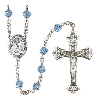 Sterling Silver 6mm Austrian Crystal Saint Mary Magdalene of Canossa Rosary in Aqua