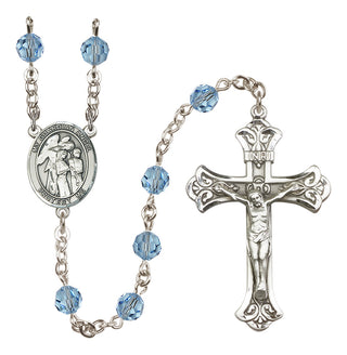 Sterling Silver 6mm Austrian Crystal Guardian Angel w/Children Rosary in Aqua