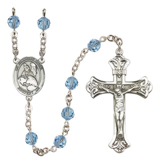 Sterling Silver 6mm Austrian Crystal Guardian Angel Protector Rosary in Aqua