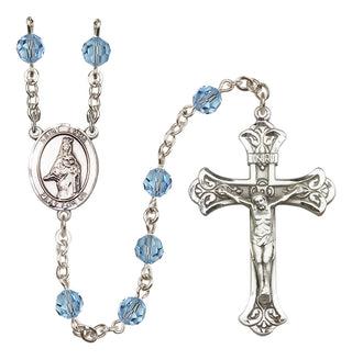 Sterling Silver 6mm Austrian Crystal Saint Emma Uffing Rosary in Aqua