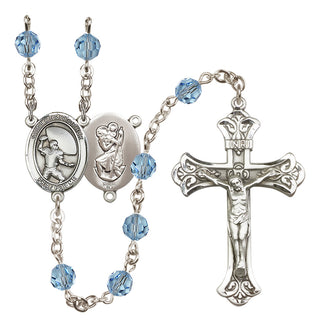 Sterling Silver 6mm Austrian Crystal Saint Christopher / Football Rosary in Aqua