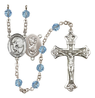 Sterling Silver 6mm Austrian Crystal Saint Christopher/Soccer Rosary in Aqua