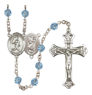 Sterling Silver 6mm Austrian Crystal Saint Christopher/Track&Field-Men Rosary in Aqua