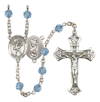 Sterling Silver 6mm Austrian Crystal Saint Christopher/Dance Rosary in Aqua