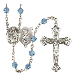 Sterling Silver 6mm Austrian Crystal Saint Christopher / Karate Rosary in Aqua