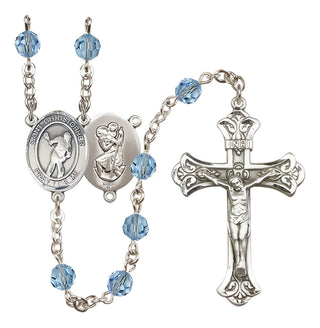 Sterling Silver 6mm Austrian Crystal Saint Christopher/Lacrosse Rosary in Aqua