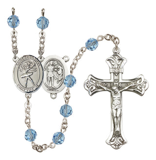 Sterling Silver 6mm Austrian Crystal Saint Sebastian / Dance Rosary in Aqua