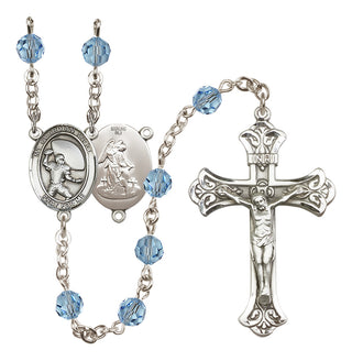 Sterling Silver 6mm Austrian Crystal Guardian Angel/Football Rosary in Aqua