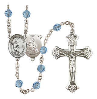 Sterling Silver 6mm Austrian Crystal Guardian Angel/Soccer Rosary in Aqua