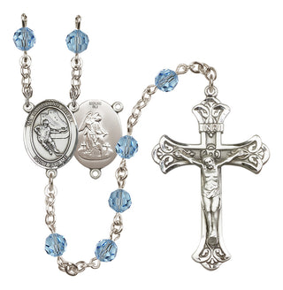 Sterling Silver 6mm Austrian Crystal Guardian Angel/Hockey Rosary in Aqua