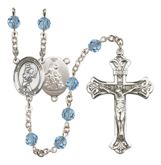Sterling Silver 6mm Austrian Crystal Guardian Angel/Softball Rosary in Aqua