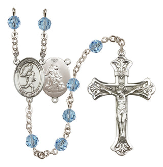 Sterling Silver 6mm Austrian Crystal Guardian Angel/Track&Field-Men Rosary in Aqua