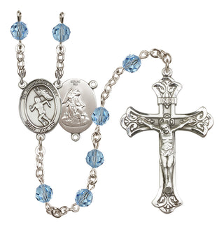 Sterling Silver 6mm Austrian Crystal Guardian Angel/Track&Field-Women Rosary in Aqua