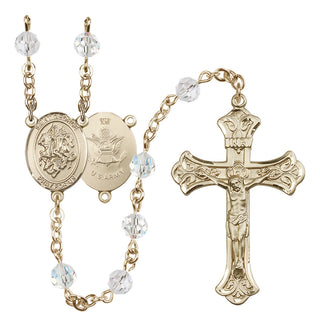 14 Karat Gold-Filled 6mm Austrian Crystal Saint George / Army Rosary in Crystal