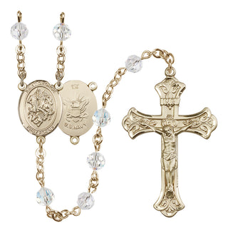 14 Karat Gold-Filled 6mm Austrian Crystal Saint George / Navy Rosary in Crystal