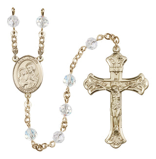 14 Karat Gold-Filled 6mm Austrian Crystal Saint Joseph Rosary in Crystal
