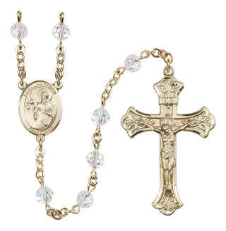 14 Karat Gold-Filled 6mm Austrian Crystal Saint Matthew the Apostle Rosary in Crystal