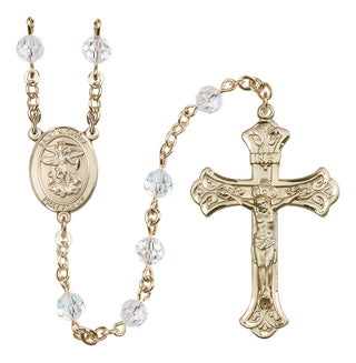 14 Karat Gold-Filled 6mm Austrian Crystal Saint Michael the Archangel Rosary in Crystal