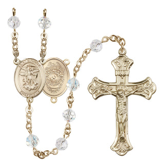 14 Karat Gold-Filled 6mm Austrian Crystal Saint Michael the Archangel/Policeman Rosary in Crystal