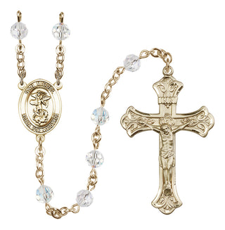 14 Karat Gold-Filled 6mm Austrian Crystal San Miguel Arcangel Rosary in Crystal