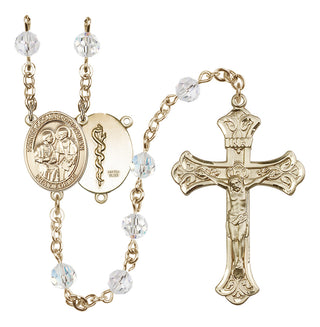 14 Karat Gold-Filled 6mm Austrian Crystal Saints Cosmas & Damian / Doctors Rosary in Crystal