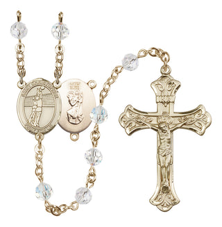 14 Karat Gold-Filled 6mm Austrian Crystal Saint Christopher/Volleyball Rosary in Crystal