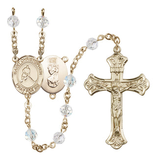 14 Karat Gold-Filled 6mm Austrian Crystal Saint Christopher/Ice Hockey Rosary in Crystal