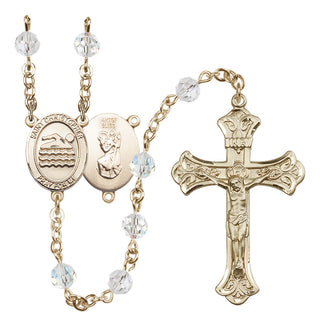 14 Karat Gold-Filled 6mm Austrian Crystal Saint Christopher/Swimming Rosary in Crystal