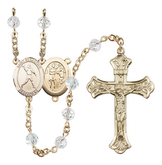 14 Karat Gold-Filled 6mm Austrian Crystal Saint Sebastian/Football Rosary in Crystal