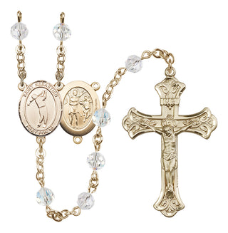14 Karat Gold-Filled 6mm Austrian Crystal Saint Sebastian/Golf Rosary in Crystal