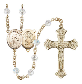 14 Karat Gold-Filled 6mm Austrian Crystal Saint Sebastian/Basketball Rosary in Crystal