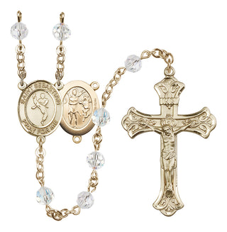14 Karat Gold-Filled 6mm Austrian Crystal Saint Sebastian/Martial Arts Rosary in Crystal