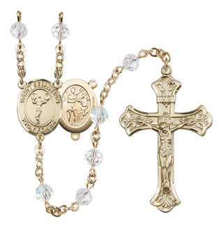 14 Karat Gold-Filled 6mm Austrian Crystal Saint Sebastian/Cheerleading Rosary in Crystal