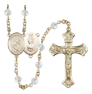 14 Karat Gold-Filled 6mm Austrian Crystal Saint Christopher/Surfing Rosary in Crystal