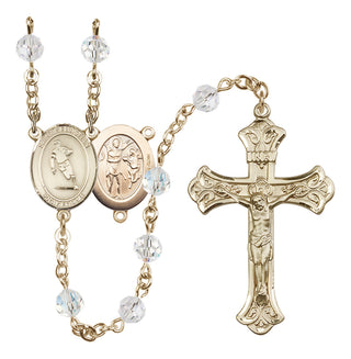 14 Karat Gold-Filled 6mm Austrian Crystal Saint Sebastian / Rugby Rosary in Crystal